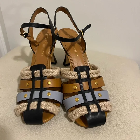 Tory Burch Fisherman Color-block Leather Heel Sandal Women’s Size 9
